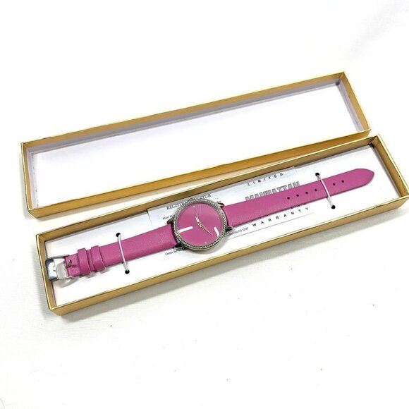 Manhattan By Croton Ladies Analog Watch Silver Steel/Pink Leather CM404254 NIB - Picture 5 of 9